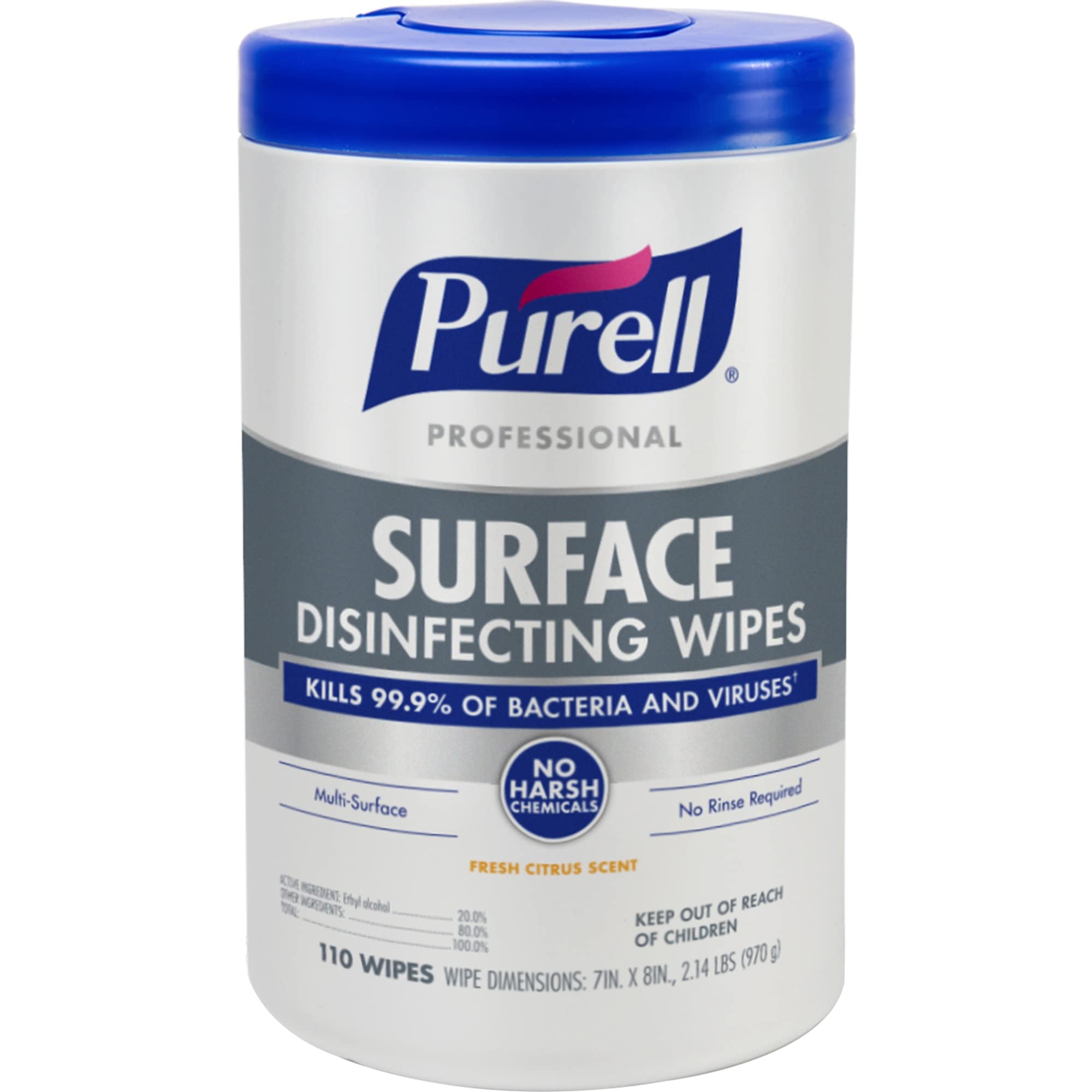 Purell Professional Surface Disinfecting Wipes, 7" x 8", 110 Wipes Per Canister