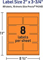 Avery Printable Rectangle Labels, Sure Feed Technology, 2" x 3.75", Bright Orange, Print-to-The-Edge, Laser/Inkjet Printable