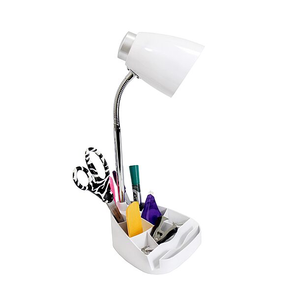 Simple Designs LD1002-WHT Gooseneck Organizer Desk Lamp with iPad Tablet Stand Book Holder, White White 1
