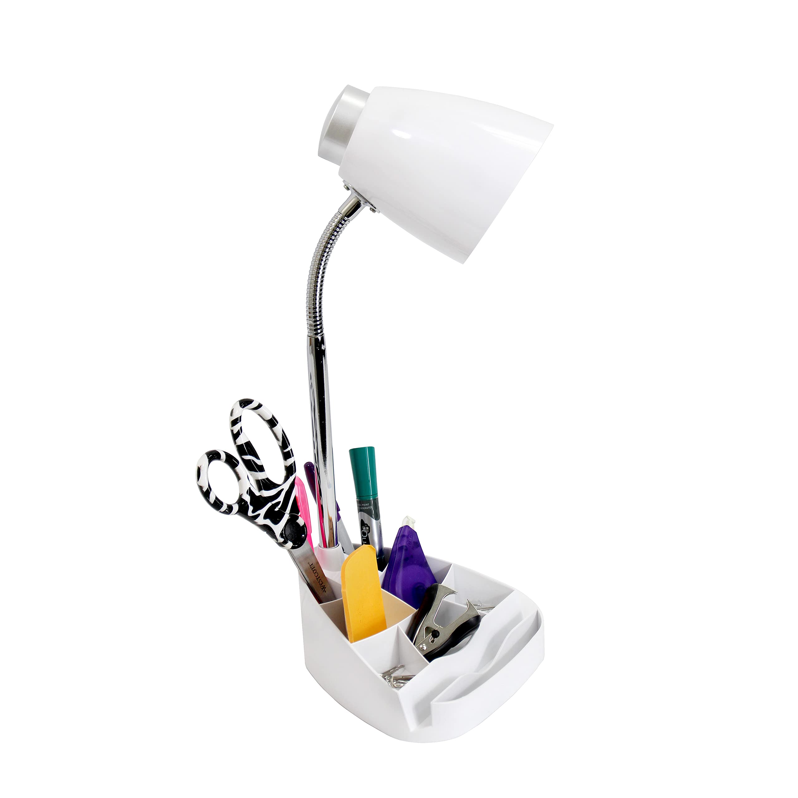 Simple Designs LD1002-WHT Gooseneck Organizer Desk Lamp with iPad Tablet Stand Book Holder, White White 1