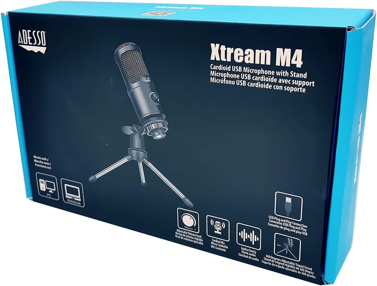 Adesso Xtream M4 Cardioid Condenser USB Microphone, Black