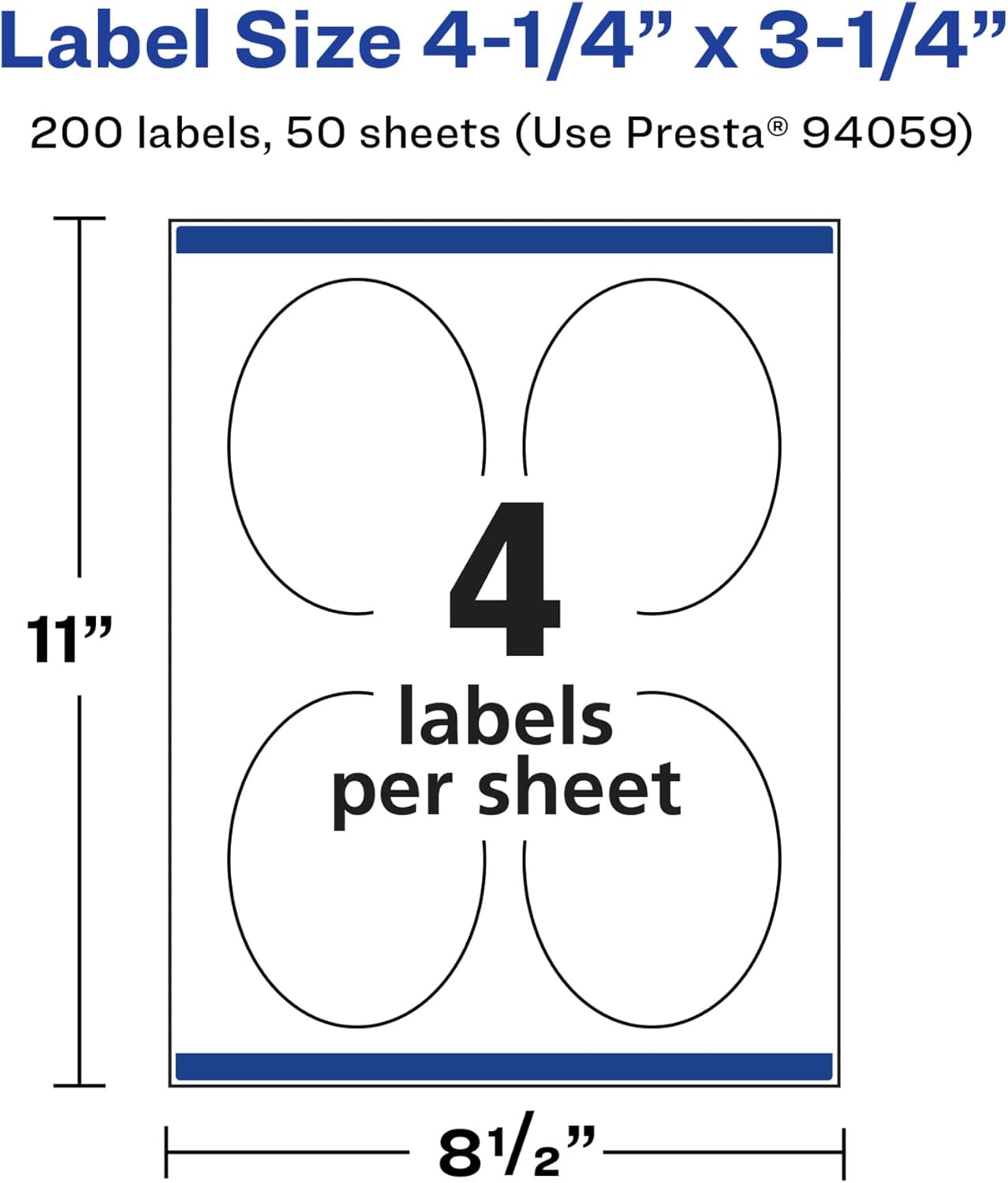 Avery Glossy White Oval Labels, Sure Feed Technology, 4.25" x 3.25"