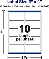 Avery Matte White Rectangle Labels, Sure Feed Technology, 2" x 4"