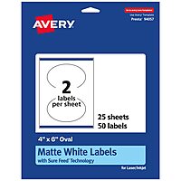 Avery Matte White Oval Labels, Sure Feed Technology, 4" x 6"