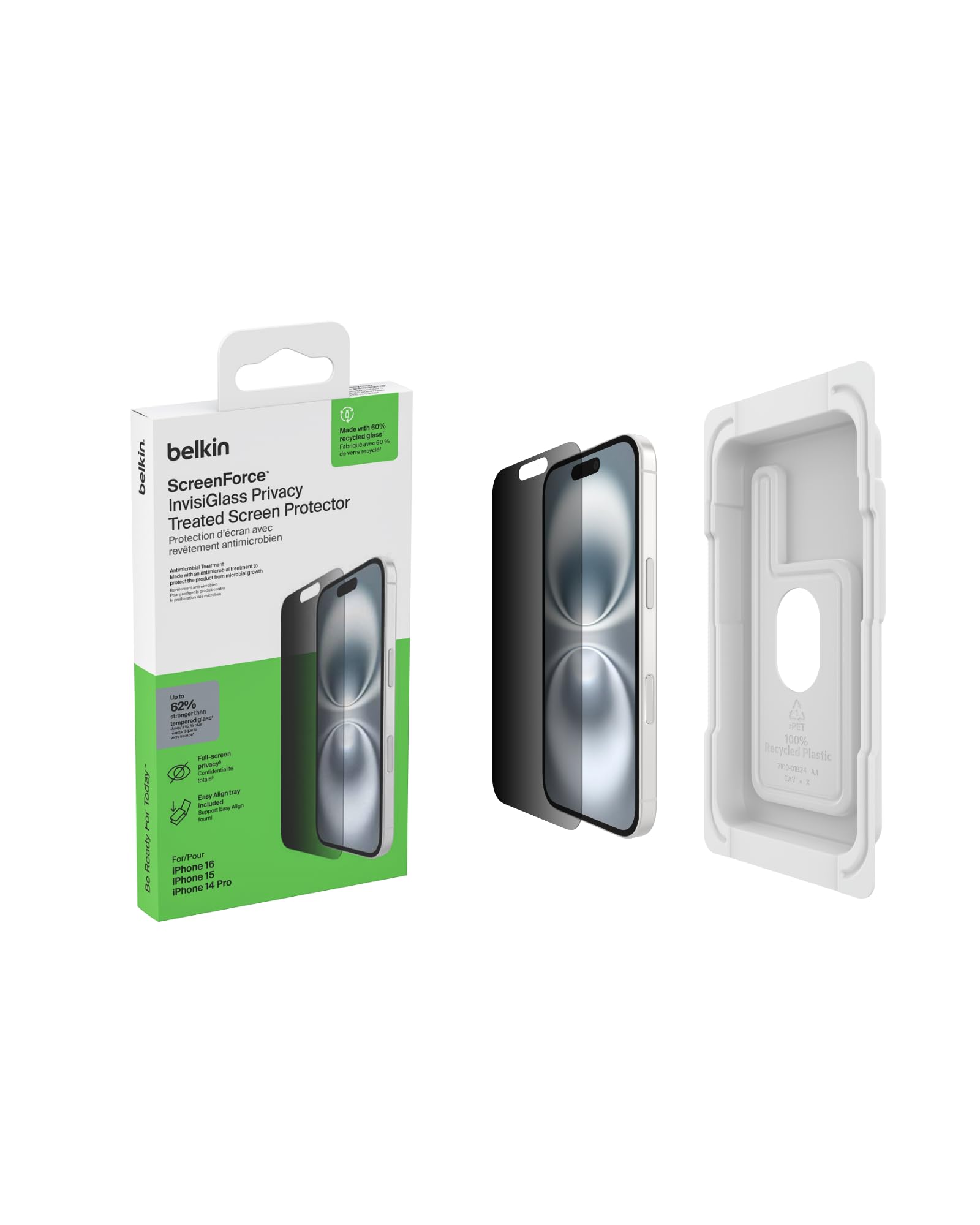 Belkin ScreenForce InvisiGlass Privacy Screen Protector for iPhone 16, 15, & 14 Pro - Slim & Scratch-Resistant