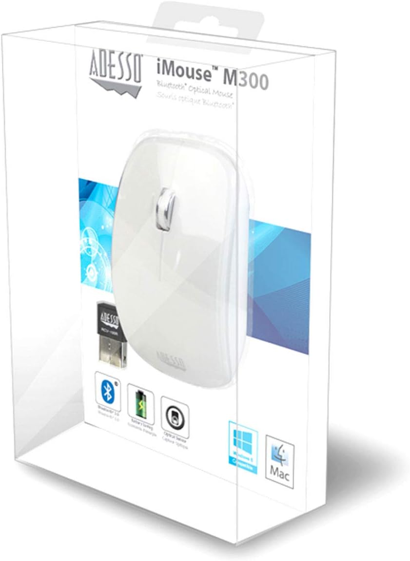 Adesso iMouse M300 Bluetooth Wireless Optical Mouse, Glossy White, AEOIMOUSEM300W
