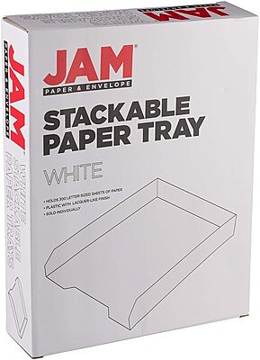 JAM PAPER Stackable Paper Trays - White - Desktop Document, Letter, & File Organizer Tray - 2/Pack