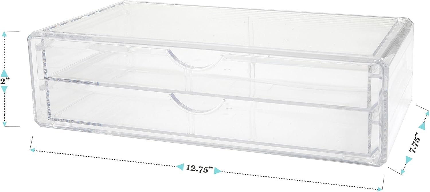Martha Stewart Brody Desk Organizer with Drawers, Stackable Plastic Storage Box