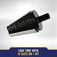 Irwin Tools IRWIN Unibit #21 13/16-Inch to 1-3/8-Inch Step-Drill Bit, 1/2-Inch Shank (10221), Black