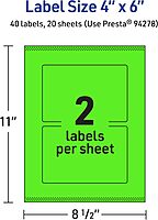 AVERY Printable Rectangle Labels, Sure Feed Technology, 4" x 6", Neon Green, Print-to-the-Edge, Laser/Inkjet Printable