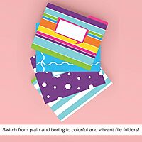 Barker Creek Designer File Folders, Happy, Multi-Design Set with Bright Patterns on Outside, Vibrant Solid Colors on Inside