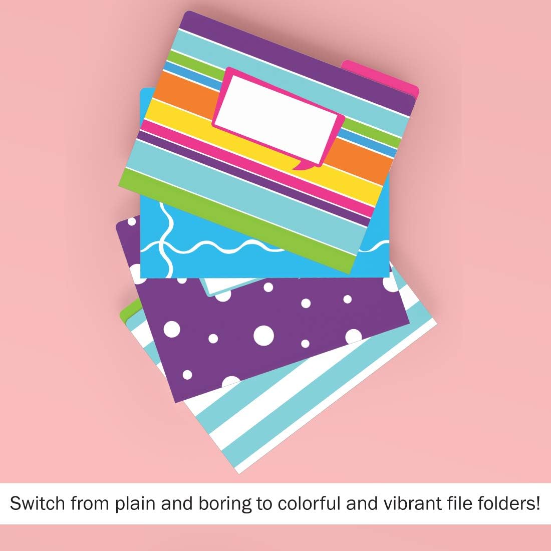 Barker Creek Designer File Folders, Happy, Multi-Design Set with Bright Patterns on Outside, Vibrant Solid Colors on Inside