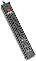 Tripp Lite 4 Outlet Surge Protector Power Strip, 6ft Cord, 450 Joules, 4 USB Charging Ports, Led, 10K Insurance (TLM446USBB), 14.25in. X 4.75in. X 2.00in Black