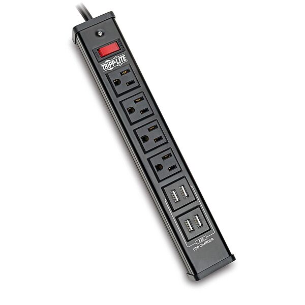 Tripp Lite 4 Outlet Surge Protector Power Strip, 6ft Cord, 450 Joules, 4 USB Charging Ports, Led, 10K Insurance (TLM446USBB), 14.25in. X 4.75in. X 2.00in Black