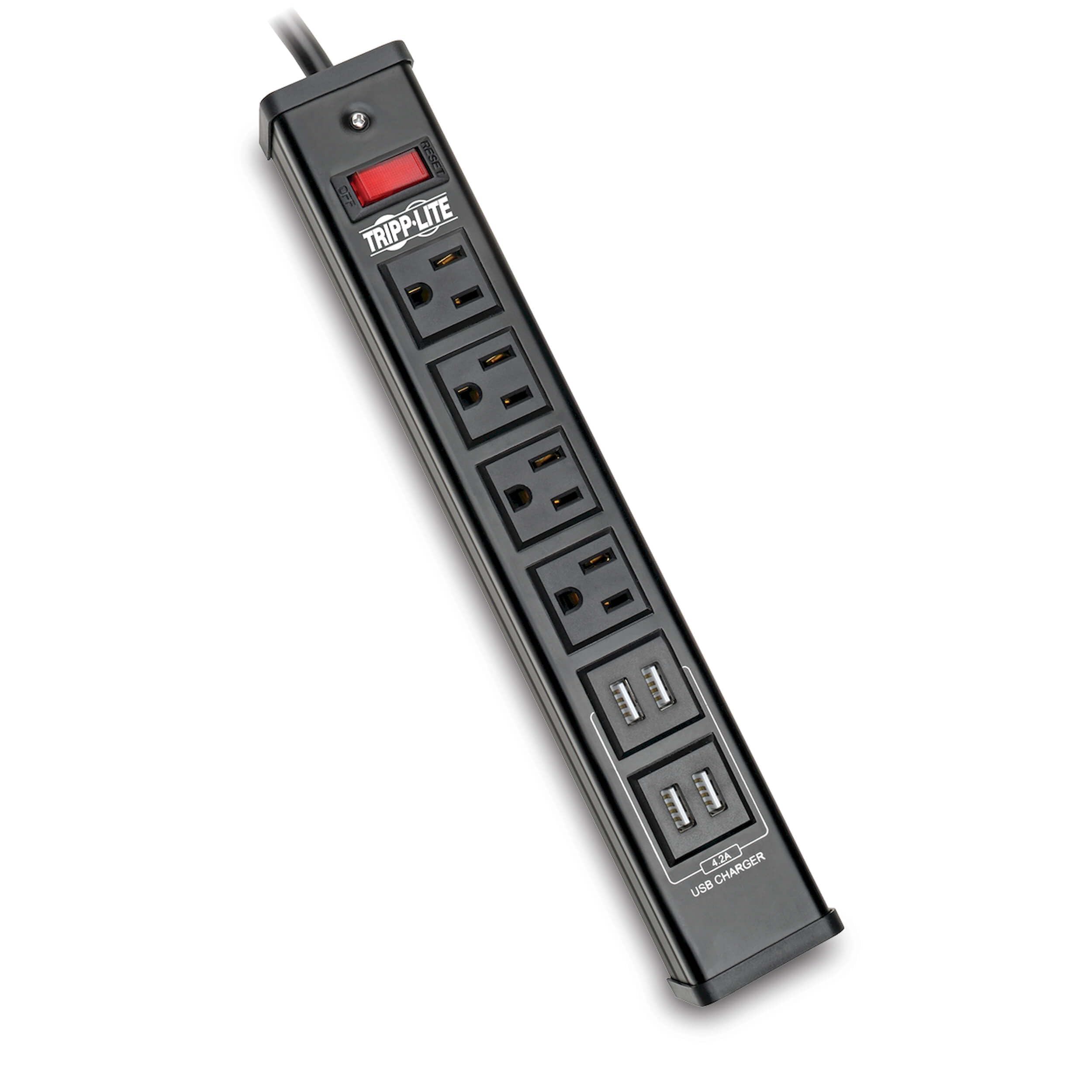 Tripp Lite 4 Outlet Surge Protector Power Strip, 6ft Cord, 450 Joules, 4 USB Charging Ports, Led, 10K Insurance (TLM446USBB)