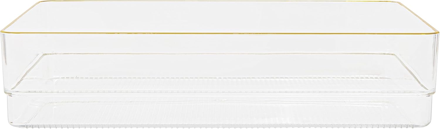 Martha Stewart Kerry Plastic Stackable Office Desk Drawer Organizers with Gold Trim