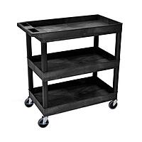 LUXOR EC111-B Heavy Duty Plastic Utility Cart, 32" x 18" Rolling Tub Cart with Three Shelves, 300 lbs. Capacity, Ergonomic Push Handle, Black 1 Pack Black