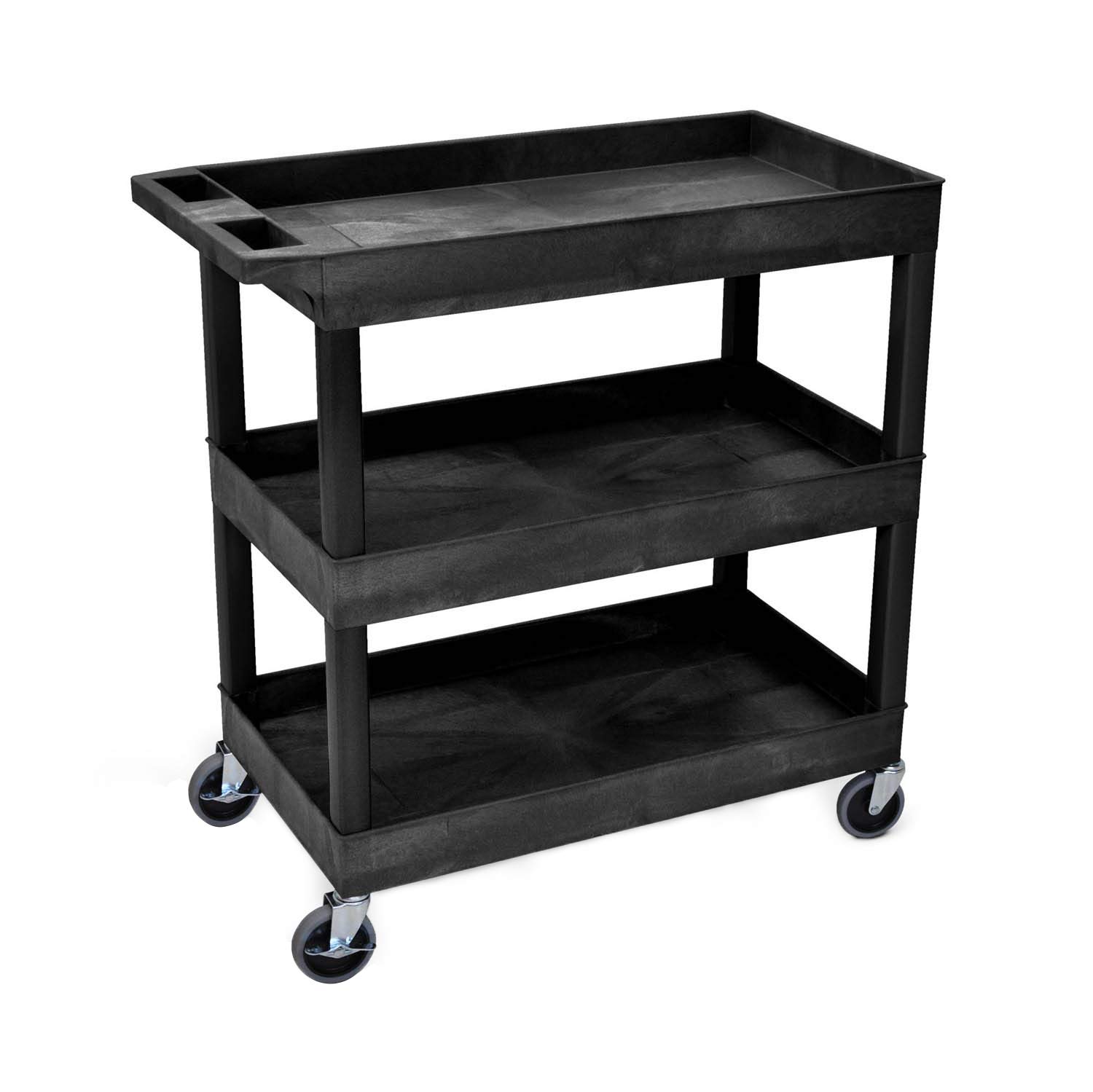 LUXOR EC111-B Heavy Duty Plastic Utility Cart, 32" x 18" Rolling Tub Cart with Three Shelves, 300 lbs. Capacity