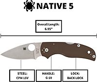 Spyderco Native 5 Folding Knife - CPM 15V Steel Blade with G-10 Handle, 2.95" Blade Length, Brown, PlainEdge - C41GPBN15V5