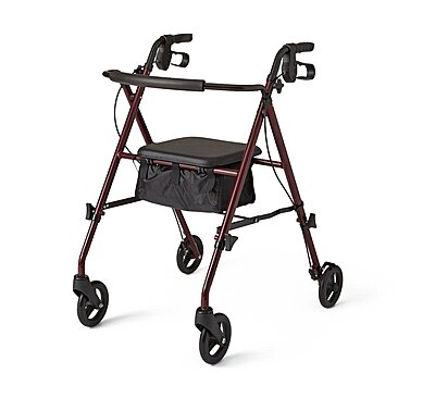 Medline Adjustable Steel Rollator With Seat, 36in x 17in, Burgundy