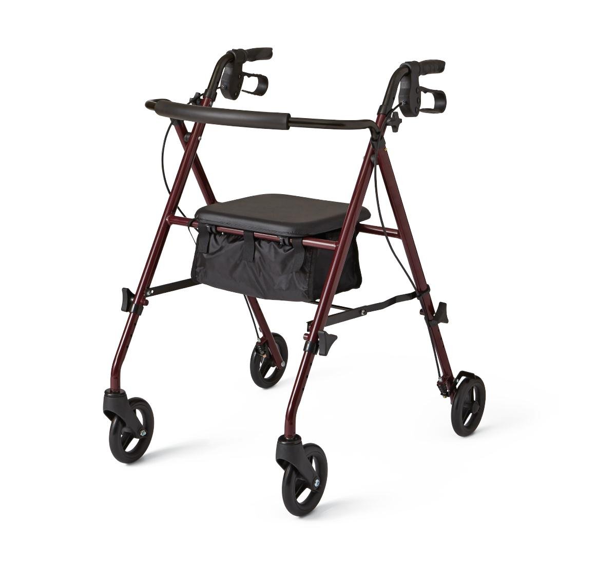 Medline Adjustable Steel Rollator With Seat, 36in x 17in, Burgundy