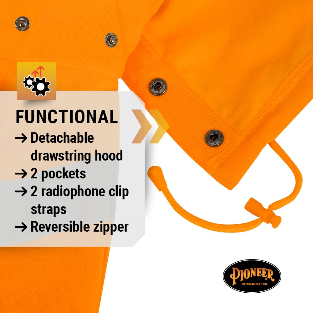 Pioneer High Visibility Safety Hoodie – Reflective Hi Vis Sweatshirt Jacket with Zipper, Pockets – Polyester Fleece