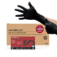 Ansell MICROFLEX Black Dragon BD-100L Heavy Duty 6.7 mil Latex Exam Gloves for Automotive, Food, Life Sciences, Healthcare