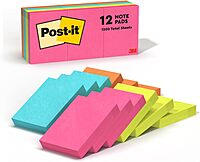 Post-it Mini Notes, 1 3/8 in. x 1 7/8 in., 12 Sticky Notes Pads, 100 Sheets per Pad, Poptimistic Collection
