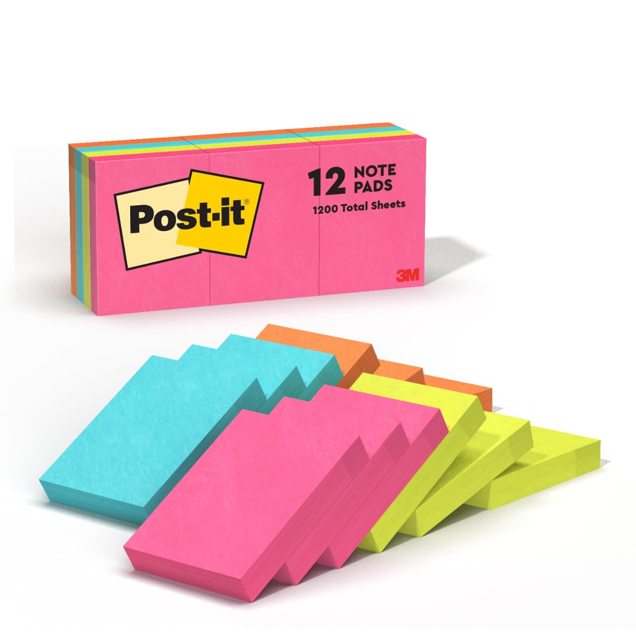 Post-it Mini Notes, 1 3/8 in. x 1 7/8 in., 12 Sticky Notes Pads, 100 Sheets per Pad, Poptimistic Collection