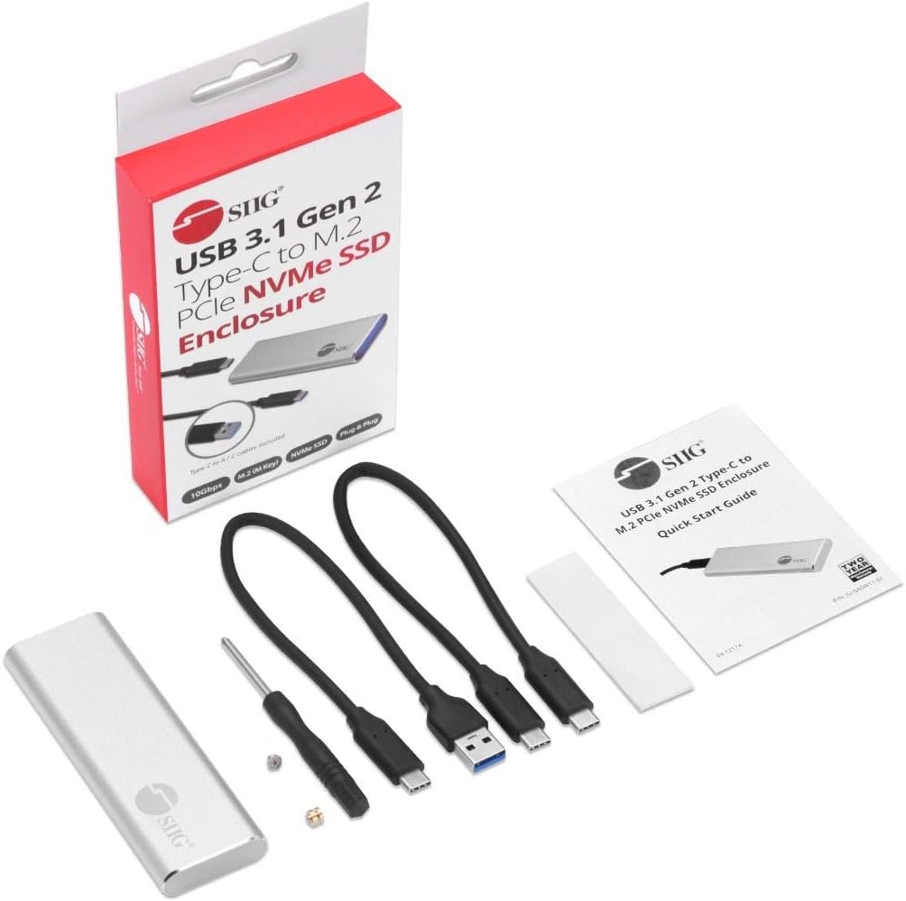 SIIG USB C Nvme SSD Portable Enclosure, 10Gbps USB 3.1 Gen 2 to NVMe SSD