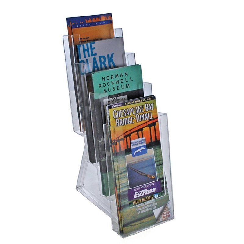Azar Displays 4-Pocket Crystal Styrene Tiered Modular Brochure Holders, 13 1/4inH x 4 1/2inW x 7 1/2inD, Clear, Pack Of 2