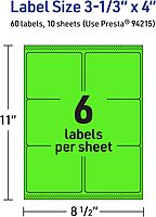 Avery Printable Rectangle Labels, Sure Feed Technology, 3-1/3" x 4", Neon Green, Laser/Inkjet Printable