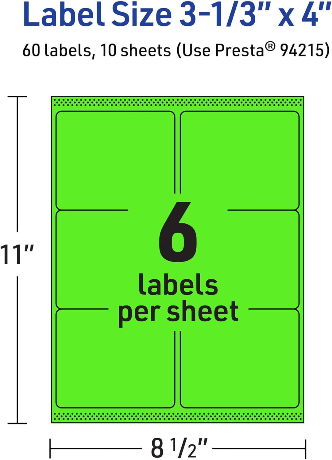 Avery Printable Rectangle Labels, Sure Feed Technology, 3-1/3" x 4", Neon Green, Laser/Inkjet Printable