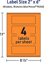 Avery Printable Rectangle Labels, Sure Feed Technology, 2" x 6", Bright Orange Labels, Print-to-The-Edge