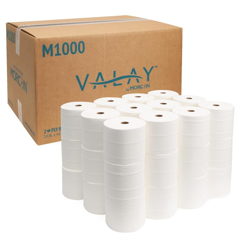 Morcon M1000 Compact Small Core Coreless Alternative, Premium Bath Tissue Roll, High Capacity Commercial Toilet Paper 2 Ply
