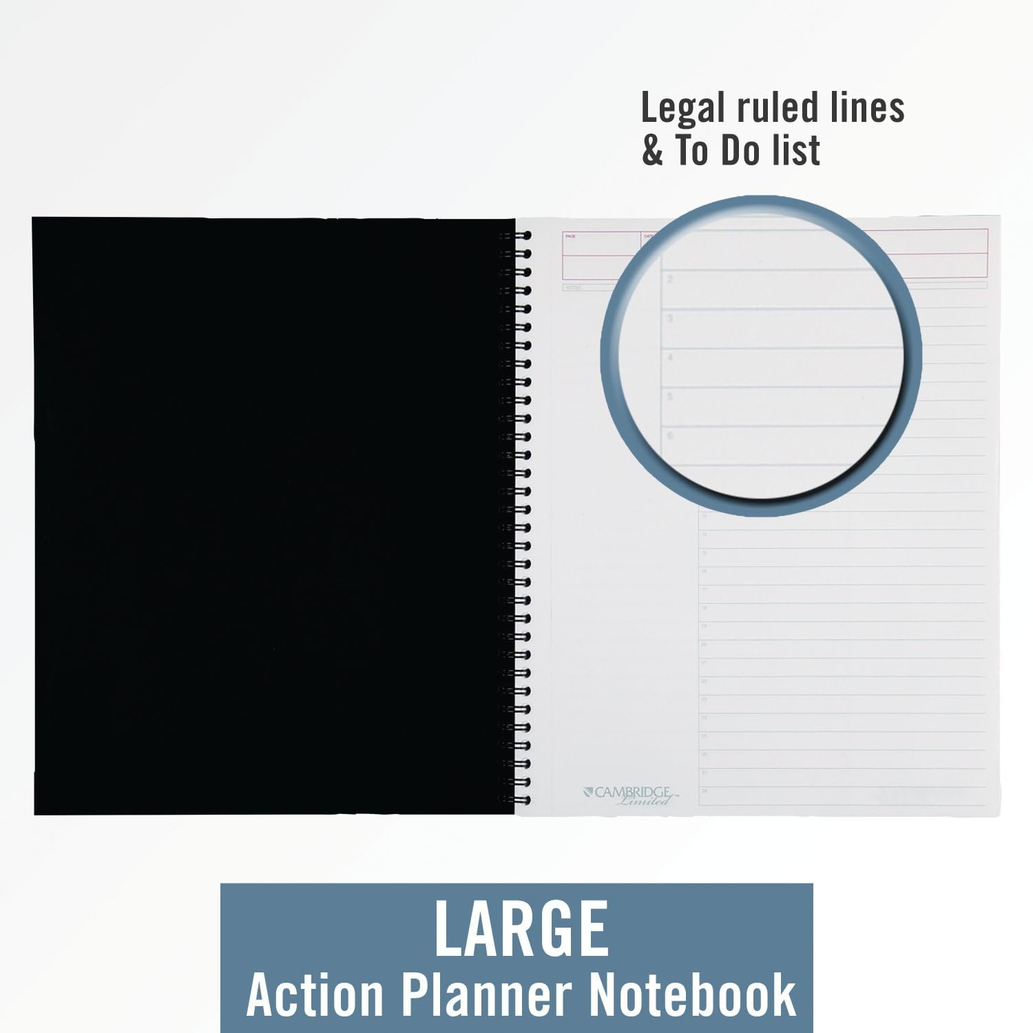 Cambridge Notebook, Business Notebook, 8-1/4" x 11", 80 Sheets, Ruled, Action Planner, Flexible Cover, Wirebound