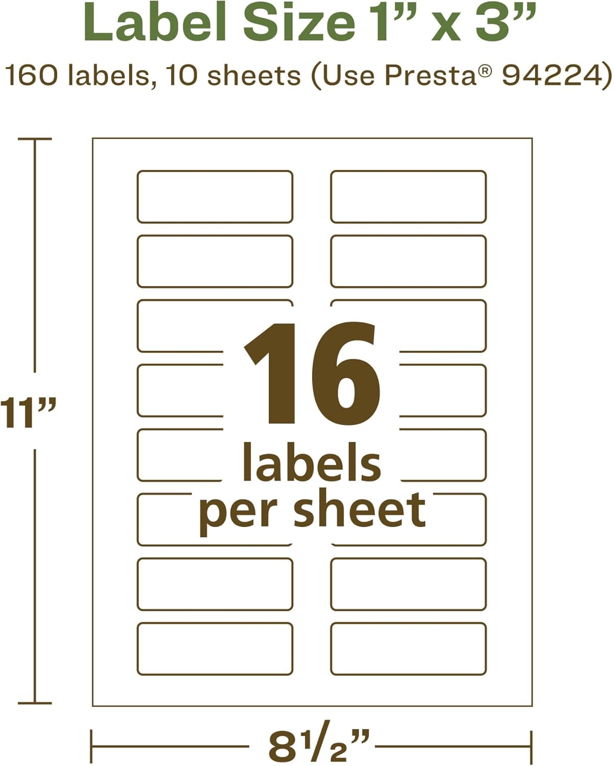 Avery EcoFriendly Matte White Recycled Rectangle Labels, 1" x 3", Print-to-The-Edge, Permanent Adhesive