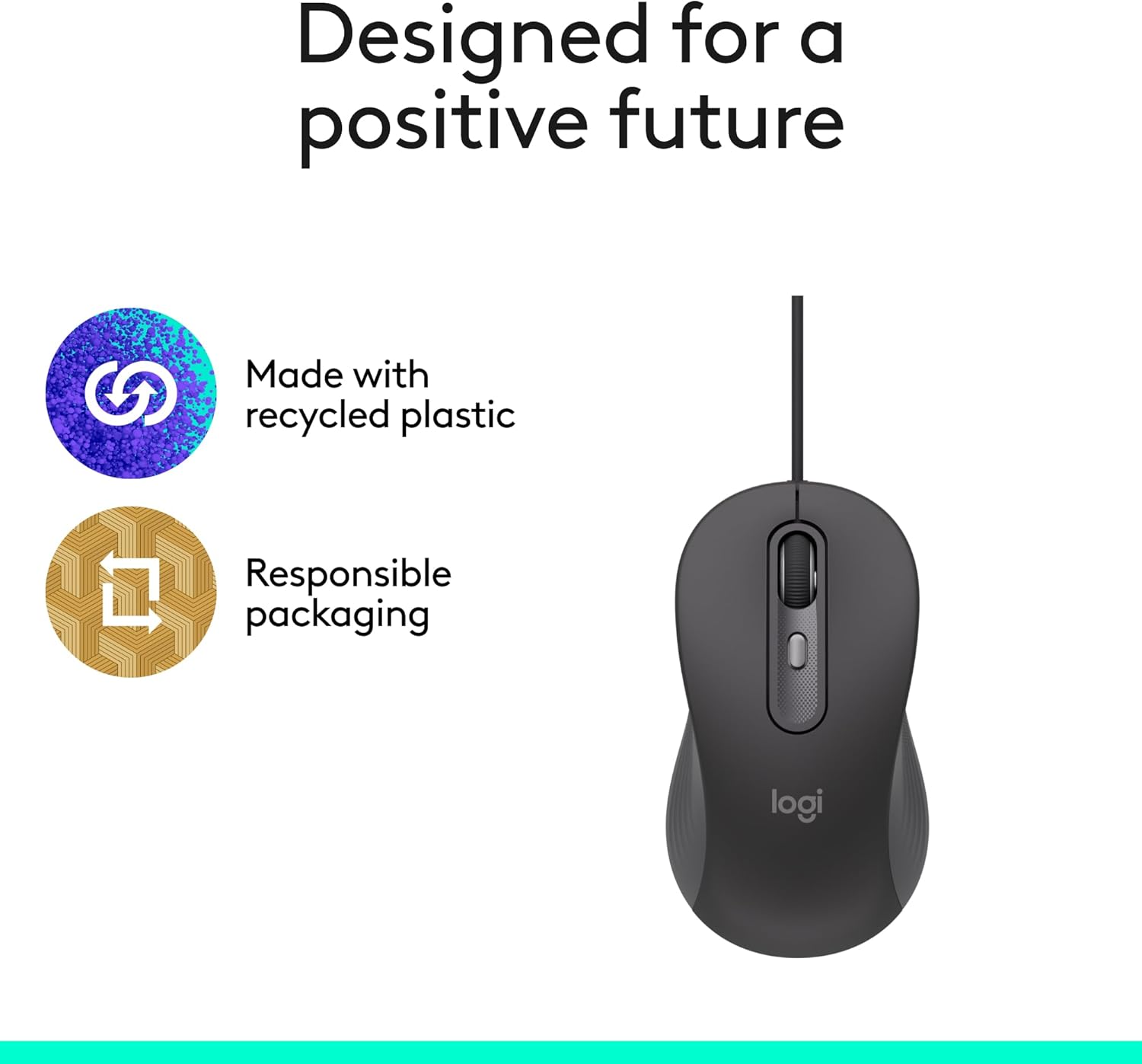Logitech Signature Wired M520 L for Business, Optical Wired Mouse, USB-C Plug-and-Play
