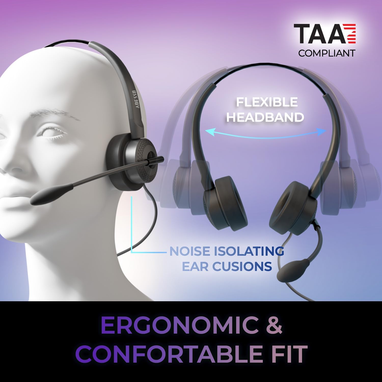 ADESSO Xtream P4 USB C Headset with Microphone TAA Compliant Made in Taiwan Dual Connector Business Communication Headset