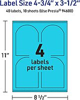 Avery Printable Arched Labels, Sure Feed Technology, 4.75" x 3.5", Bright Blue, Print-to-The-Edge, Laser/Inkjet Compatible