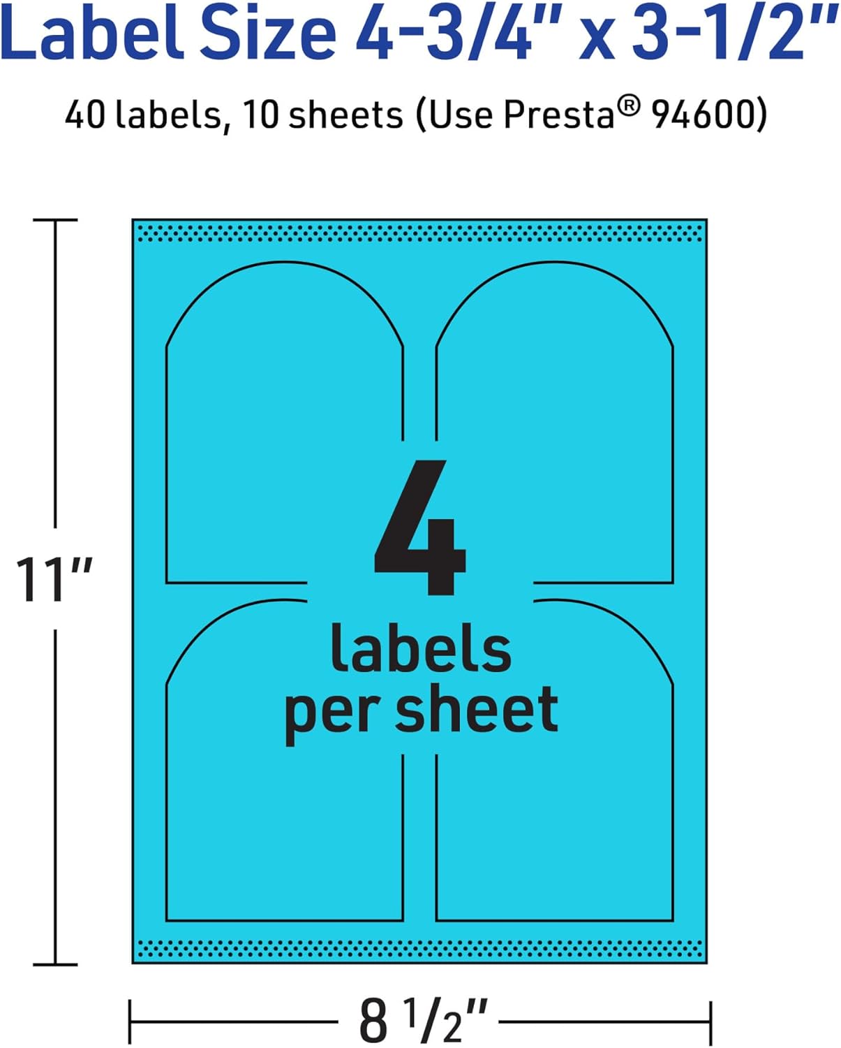 Avery Printable Arched Labels, Sure Feed Technology, 4.75" x 3.5", Bright Blue, Print-to-The-Edge, Laser/Inkjet Compatible