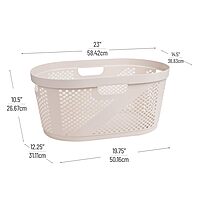 Mind Reader 40L Laundry Basket, Clothes Hamper, Premium Wicker Design, Plastic, Ivory