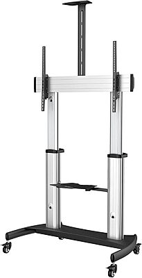 StarTech.com Mobile TV Stand - Heavy Duty TV Cart for 60-100" Display (100kg/220lb) - Height Adjustable Rolling Flat Screen Floor Standing on Wheels - Universal Television Mount w/Shelves (STNDMTV100)