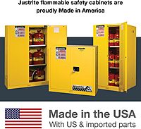 Justrite 22 Gallon Manual Close Slimline Flammable Storage Cabinet, 18 Gauge Steel, 3 Shelves, 2 Door Fire Cabinet
