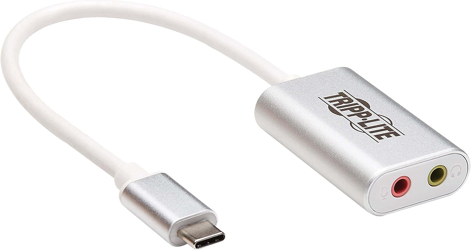 Tripp Lite USB C to 3.5mm Stero Audio Adapter for Microphone Headphones, Silver (U437-002)