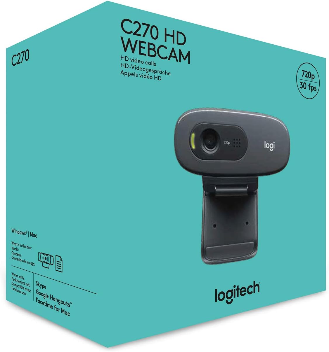 Logitech C270 HD Webcam, 720p, Widescreen HD Video Calling,Light Correction, Noise-Reducing Mic, For Skype, FaceTime