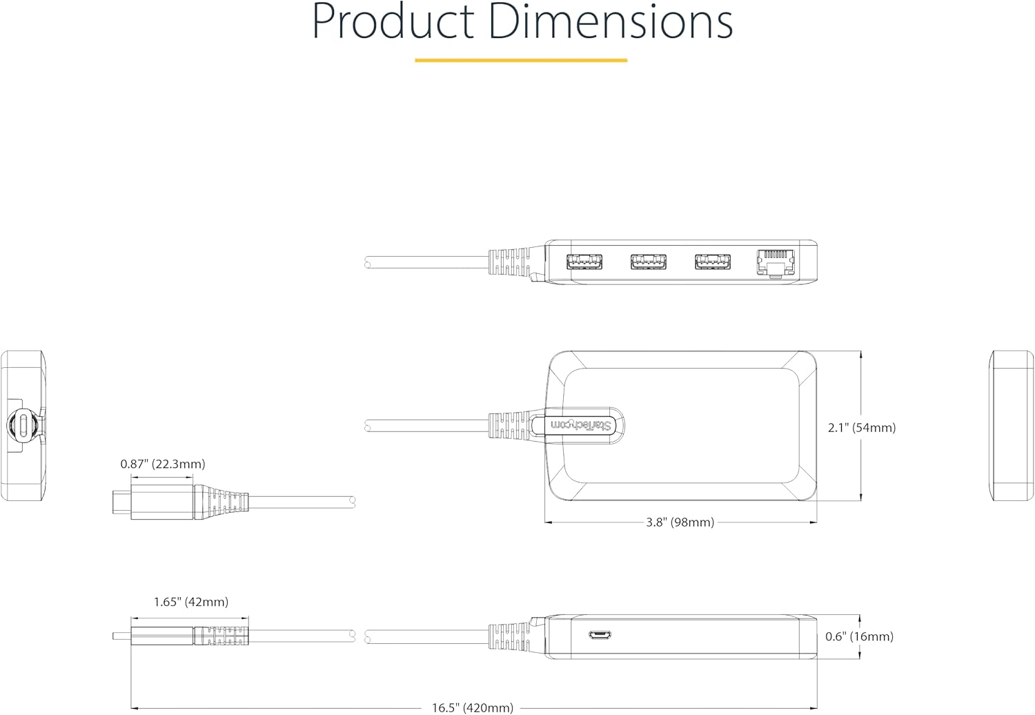 StarTech.com 3-Port USB-C Hub with Ethernet - 3X USB-A Ports, Gigabit Ethernet RJ45, USB 3.0 5Gbps, Bus-Powered