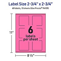 AVERY Bright Pink Square Labels, 2-3/4 in, Print-to-the-Edge, Sure Feed