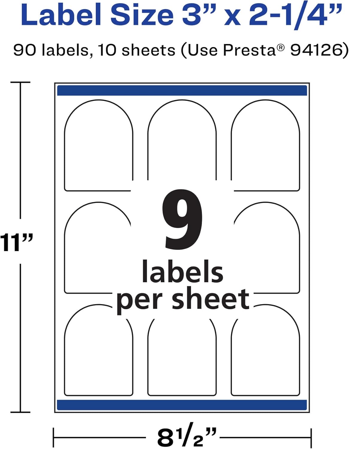 Avery Glossy White Arched Labels, Sure Feed Technology, 3" x 2.25", 90 Labels, Print-to-The-Edge, Laser/Inkjet Printable
