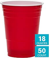Highmark Plastic Cups, 16 Oz., Red/White, Pack Of 50, 7-35854-29279-9